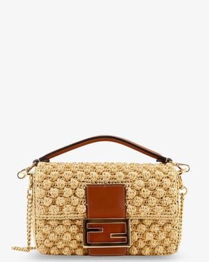 Fendi Baguette Mini Raffia Crossbody Bag - Metallic