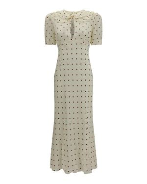 Alessandra Rich Silk Polka-Dot Midi Dress Cream-Bordeaux - Red