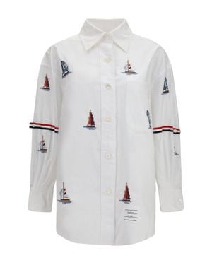 Thom Browne Oversized Sailboat-Embroidered Shirt - White