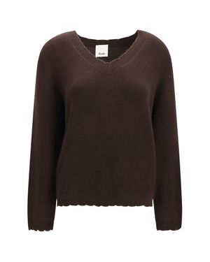 Allude V Neck Sweater - Brown