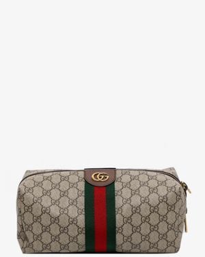 Gucci Gg Supreme Fabric And Leather Beauty Case - Grey