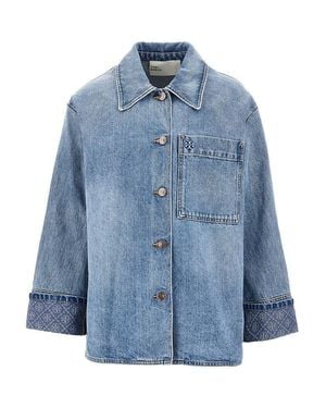 Tory Burch Denim Jacket With T Monogram Motif - Blue