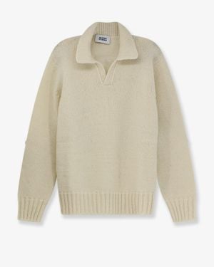 Alpha Studio Wool Blend Ribbed Collar Jumper - White