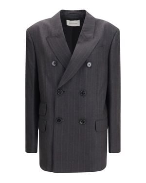 Ami Paris Striped Wool Double Breasted Blazer - Black