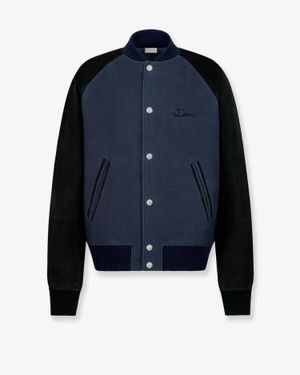 Dior Ribbon University Cotton And Suede Bomber - Blue