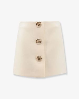 Gucci Wool Crêpe Skirt With Double G Button - Natural