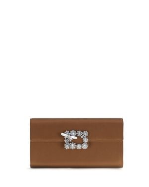 Roger Vivier Efflorescence Satin Clutch - Brown