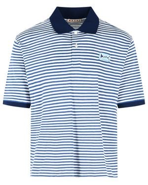 Marni Two-Tone Linen Blend Polo Shirt - Blue