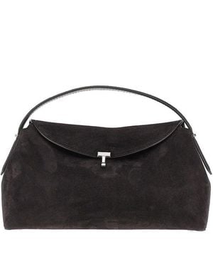 TOTEME T-Lock Suede Leather Bag - Black