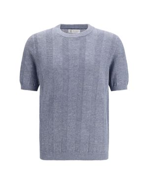 Brunello Cucinelli Short-Sleeve Knitted Top - Blue