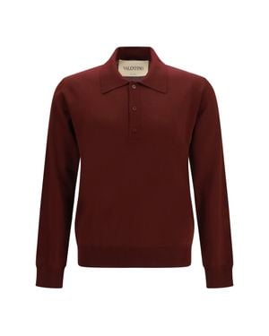 Valentino Long-Sleeve Wool Polo Bordeaux - Red