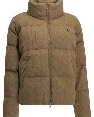 Polo Ralph Lauren Short Down Jacket Made Of Wool And Cashmere Knit - Green