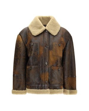 Valstar Oversized Leather Jacket Shearling Collar - Brown