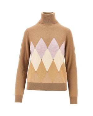 Ballantyne Lozenge Cashmere Turtleneck Jumper - Natural