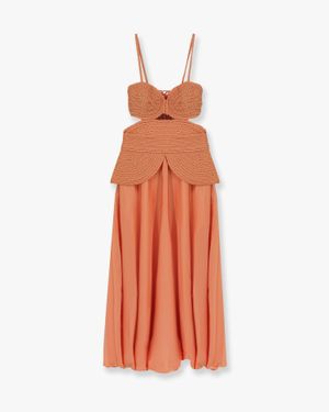PATBO Satin Sunset Midi Dress With Braided Corset - White