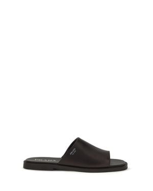 Prada Leather Slide Sandals - Black
