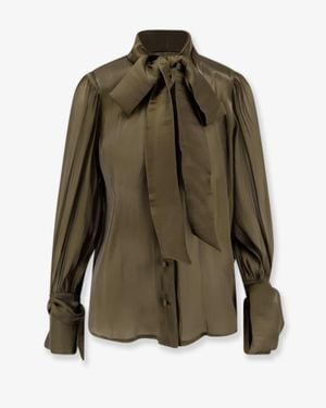ACTUALEE Satin Shirt With Padded Shoulders - Green