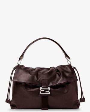 Fendi Flux Maxi Messenger Leather Bag - Brown