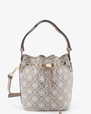 Tory Burch Bucket Bag T Monogram Coated Canvas - White