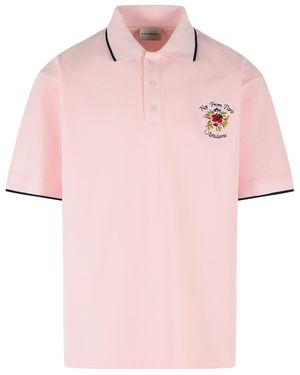 Drole de Monsieur Slogan Rose Cotton Polo Shirt - Pink