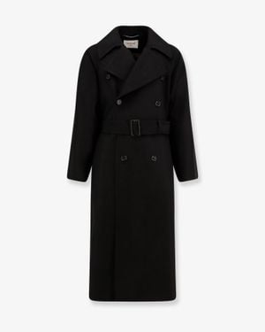 Saint Laurent Certified Wool Coat With Belt - Black