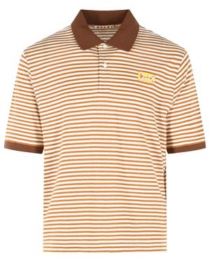 Marni Two-Tone Linen Blend Polo Shirt - Natural
