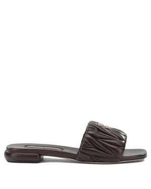 Miu Miu Matelassé Leather Slides - Brown
