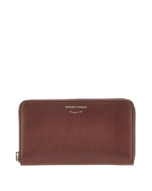 Emporio Armani Grained Leather Zip-Around Wallet - Brown
