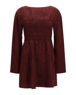 Ganni Long-Sleeve Satin Mini Dress Port Royale - Purple