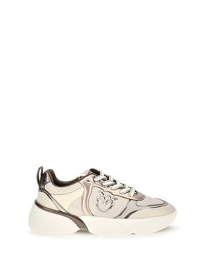 Pinko Alba Leather Sneakers Mirror Ivory - White