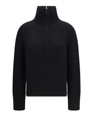 Allude Ribbed Troyer Sweater Zip - Black