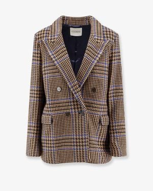 Closed Double-Breasted Prince-Of-Wales Coat - Brown