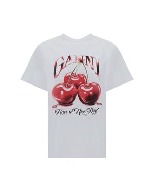 Ganni Cherry Relaxed T-Shirt - White