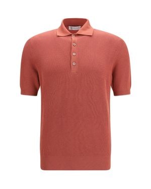 Brunello Cucinelli Short-Sleeve Polo With Buttons - Red