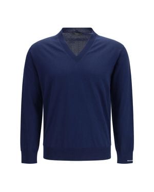 Prada Cotton V-Neck Jumper - Blue