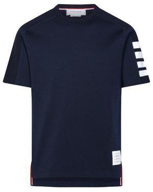 Thom Browne Short-Sleeve Crew Neck T-Shirt With Bold Sleeve Stripes - Blue