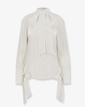 ACTUALEE Satin Shirt With Padded Shoulders - White