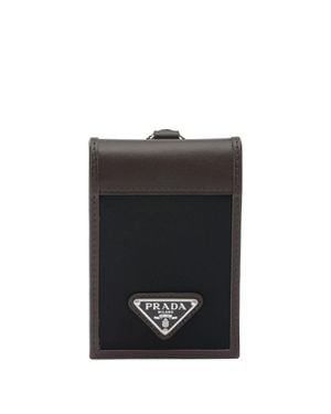 Prada Speedrock Re-Nylon And Leather Card Holder - Black