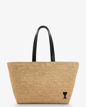 Ami Paris Ami De Coeur Raffia Shoulder Bag - Natural