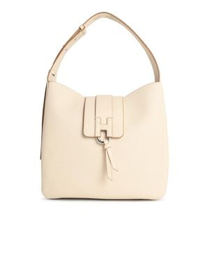 Hogan Hobo Trend Ivory Leather Bag - Natural