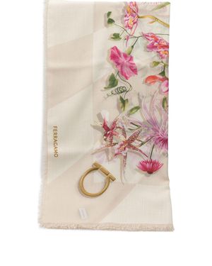 Ferragamo Gaia Print Wool Scarf - White