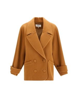 Chloé Chloé Double-Breasted Herringbone Wool Short Coat - Brown