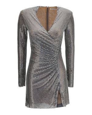 Self-Portrait Jewel-Detail Wrap Dress - Gray