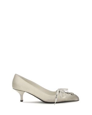 Prada Lace-Up Antique-Finish Leather Court Shoes Talco - White