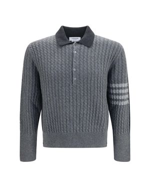 Thom Browne 4-Bar Cable-Knit Polo Jumper - Grey