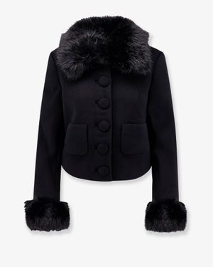 Self-Portrait Wool Blend Blazer With Faux Fur Details - Black