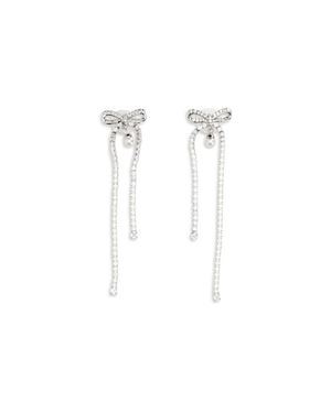 Self-Portrait Crystal Bow And Pearl Drop Earrings - White
