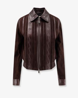 Versace Leather And Suede Jacket - Brown