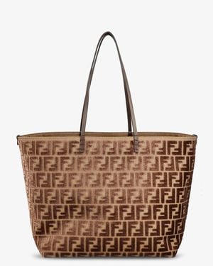 Fendi Roll Large Ff Jacquard Fabric Shopping Bag - Brown
