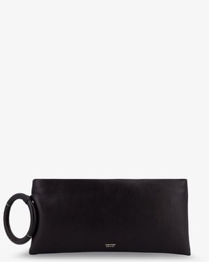 Tom Ford Aura Leather Clutch Bag With Lettering Logo On The Front - White